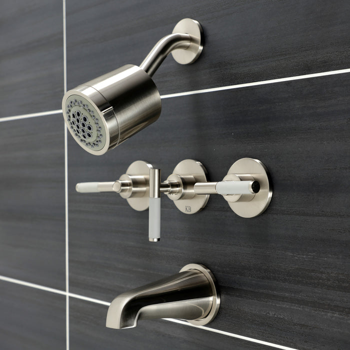 Kingston Sona KBX8138CKL - Kaiser Triple-Handle Tub and Shower Faucet, Brushed Nickel