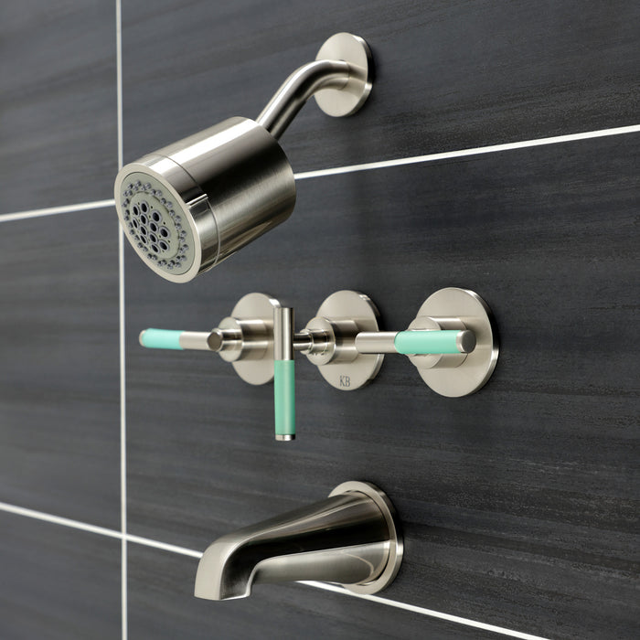 Kingston Sona KBX8138CKL - Kaiser Triple-Handle Tub and Shower Faucet, Brushed Nickel