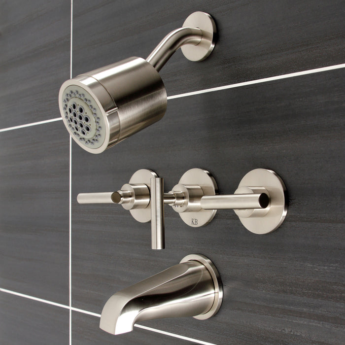 Kingston Sona KBX8138CML - Manhattan Triple-Handle Tub and Shower Faucet, Brushed Nickel