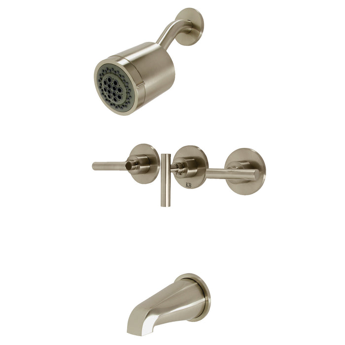 Kingston Sona KBX8138CML - Manhattan Triple-Handle Tub and Shower Faucet, Brushed Nickel