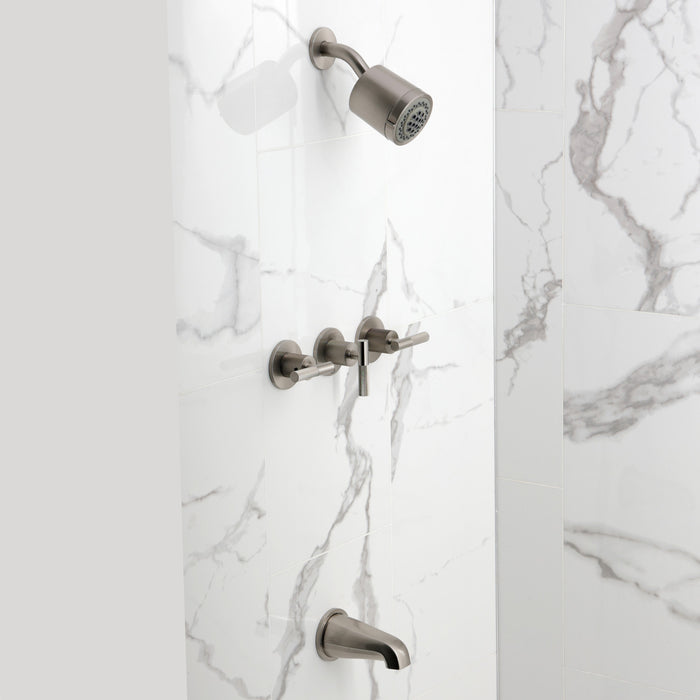 Kingston Sona KBX8138KNL - Convergent Triple-Handle Tub and Shower Faucet with Knurled Handle, Brushed Nickel