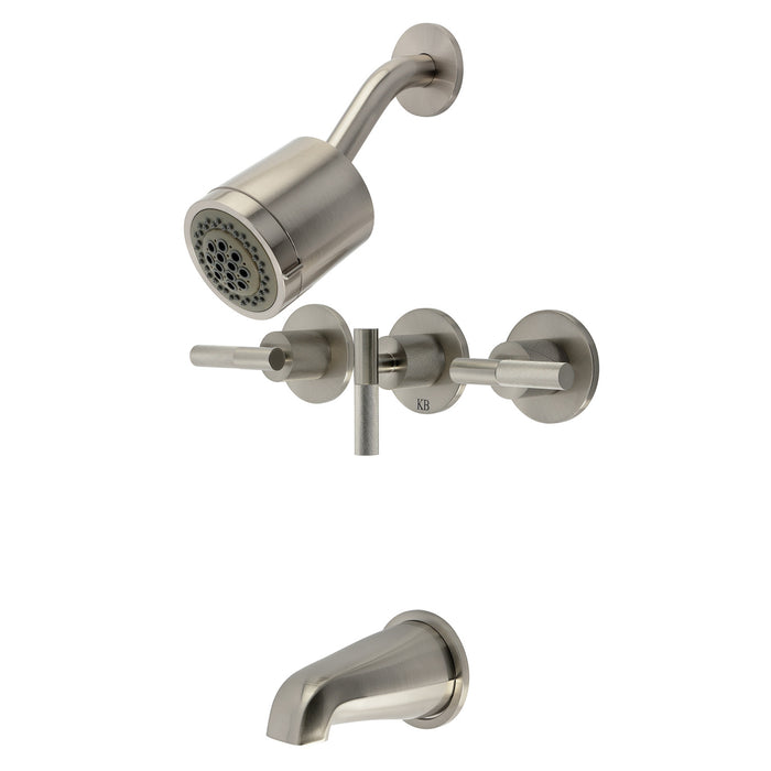 Kingston Sona KBX8138KNL - Convergent Triple-Handle Tub and Shower Faucet with Knurled Handle, Brushed Nickel