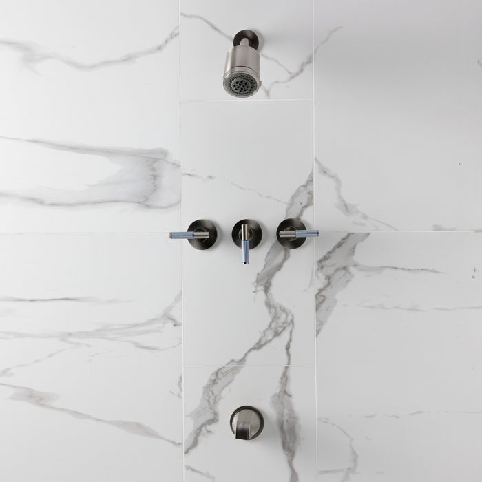 Kingston Verona KBX8138KPS Triple-Handle Tub and Shower Faucet, Brushed Nickel