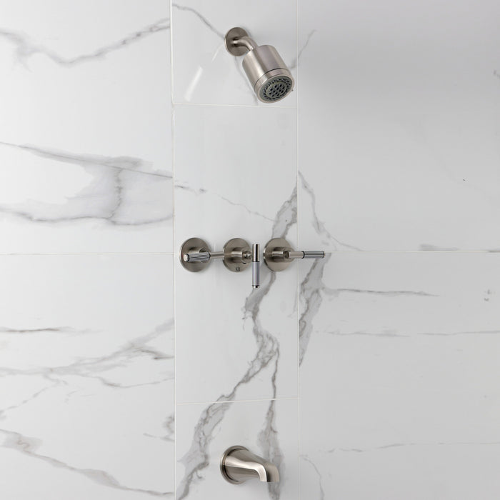 Kingston Verona KBX8138KPS Triple-Handle Tub and Shower Faucet, Brushed Nickel