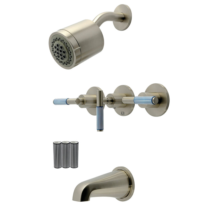 Kingston Verona KBX8138KPS Triple-Handle Tub and Shower Faucet, Brushed Nickel