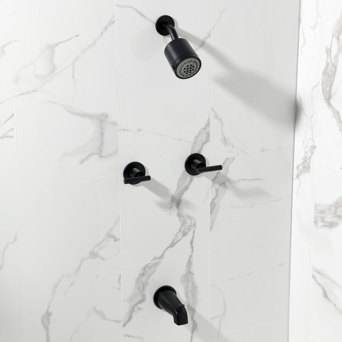 Convergent KBX8140KNL Double-Handle Tub and Shower Faucet with Knurled Handle, Matte Black