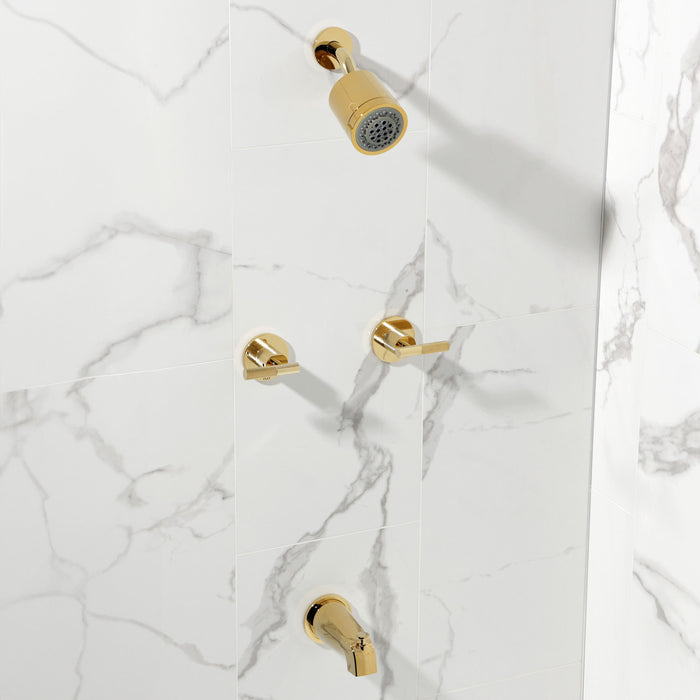 Kingston Sona KBX8142KNL - Convergent Double-Handle Tub and Shower Faucet with Knurled Handle, Polished Brass