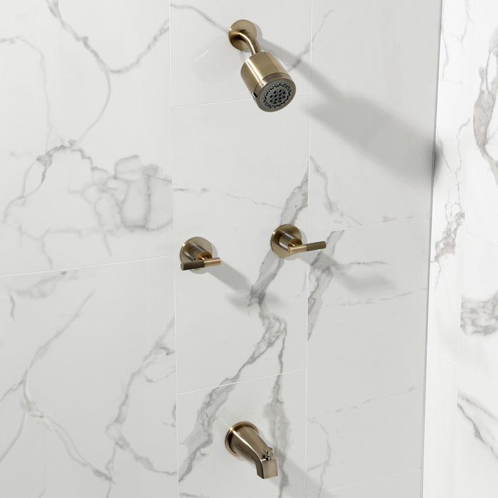 Kingston Sona KBX8143KNL - Convergent Double-Handle Tub and Shower Faucet with Knurled Handle, Antique Brass