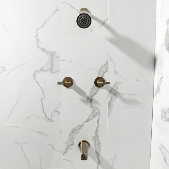 Kingston Sona KBX8143KNL - Convergent Double-Handle Tub and Shower Faucet with Knurled Handle, Antique Brass