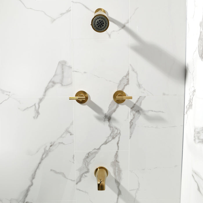 Kingston Sona KBX8147KNL - Convergent Double-Handle Tub and Shower Faucet with Knurled Handle, Brushed Brass