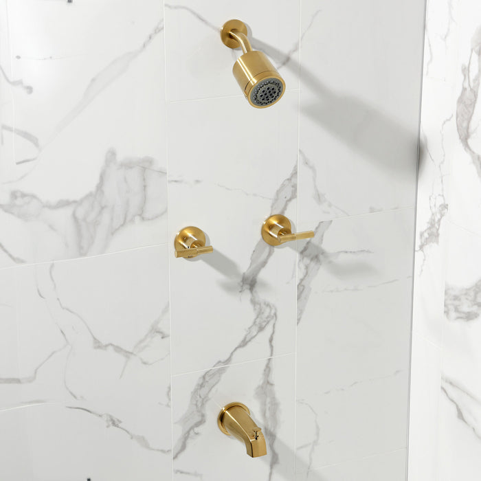 Kingston Sona KBX8147KNL - Convergent Double-Handle Tub and Shower Faucet with Knurled Handle, Brushed Brass
