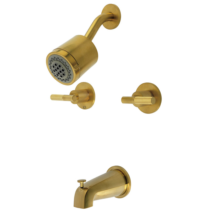Kingston Sona KBX8147KNL - Convergent Double-Handle Tub and Shower Faucet with Knurled Handle, Brushed Brass