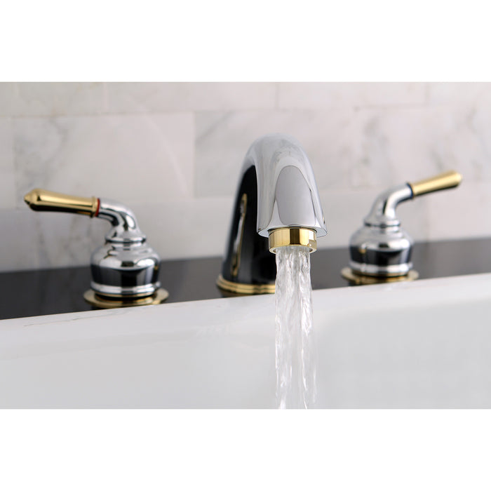 Kingston Tulare KC364 - Magellan Two-Handle 3-Hole Deck Mount Roman Tub Faucet, Polished Chrome/Polished Brass