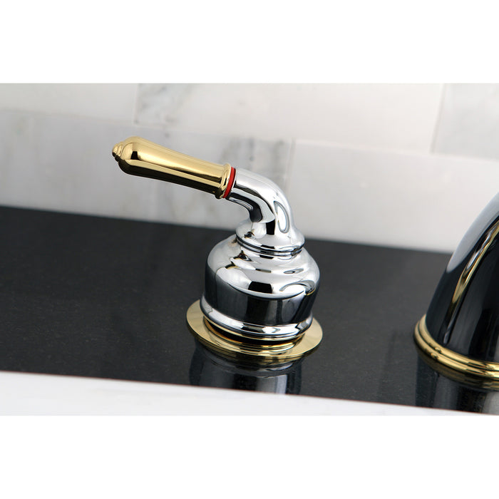 Kingston Tulare KC364 - Magellan Two-Handle 3-Hole Deck Mount Roman Tub Faucet, Polished Chrome/Polished Brass