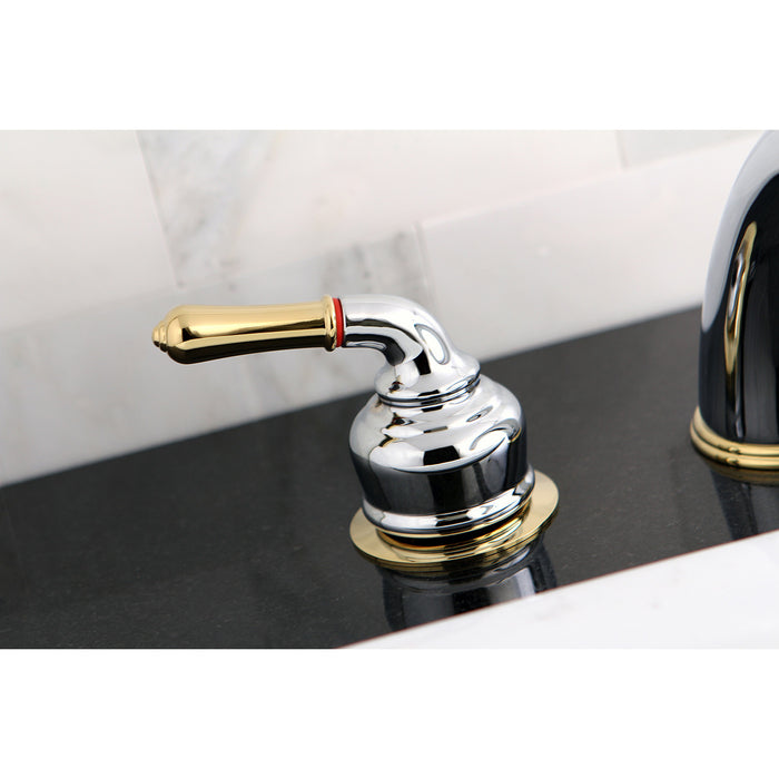 Kingston Tulare KC364 - Magellan Two-Handle 3-Hole Deck Mount Roman Tub Faucet, Polished Chrome/Polished Brass
