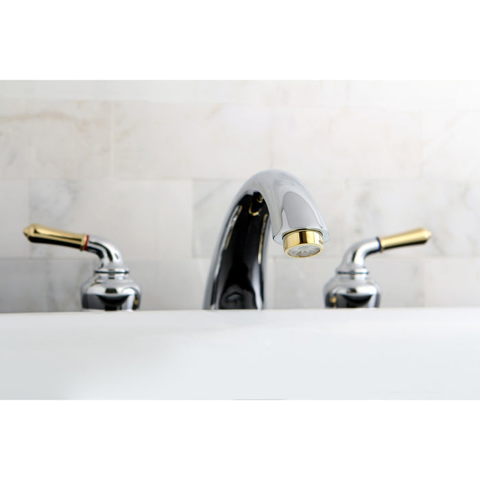 Kingston Tulare KC364 - Magellan Two-Handle 3-Hole Deck Mount Roman Tub Faucet, Polished Chrome/Polished Brass