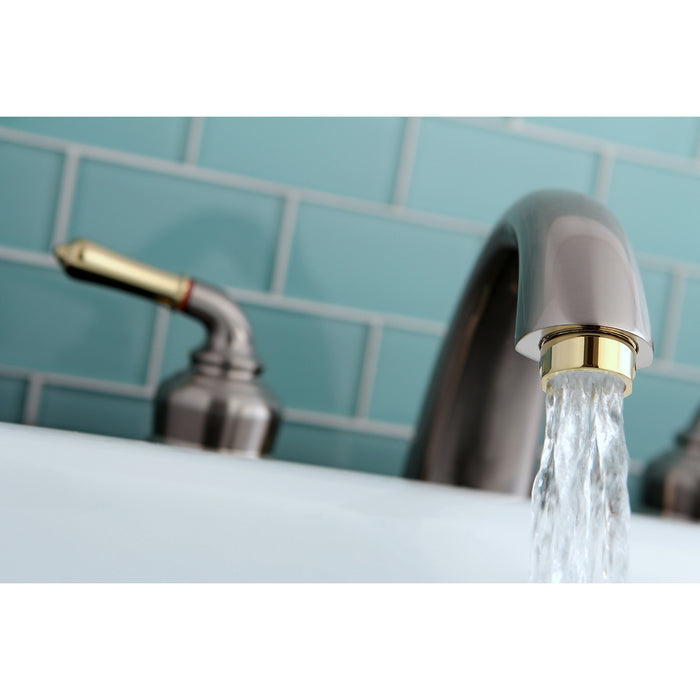 Kingston Tulare KC369 - Magellan Two-Handle 3-Hole Deck Mount Roman Tub Faucet, Brushed Nickel/Polished Brass