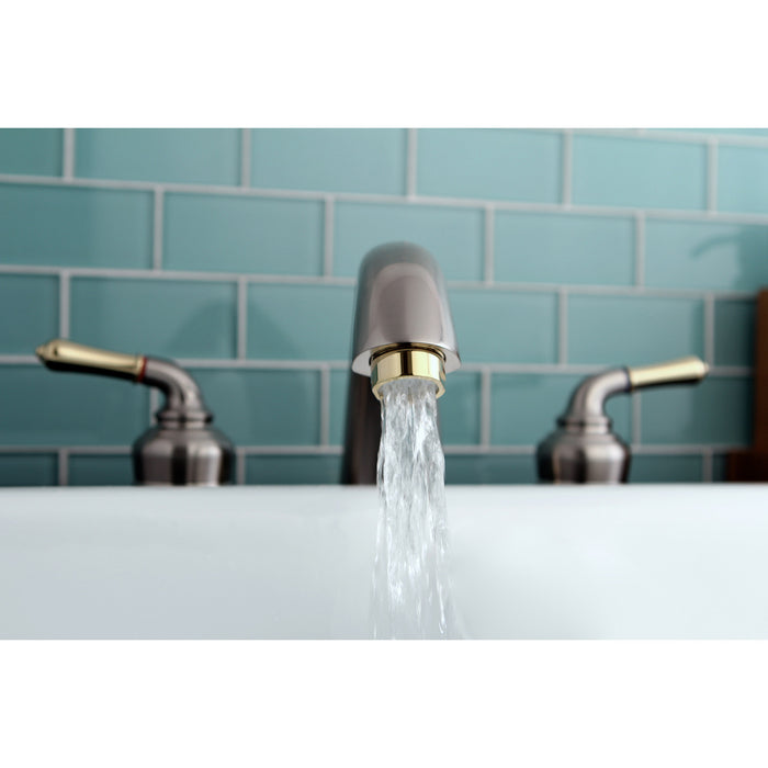 Kingston Tulare KC369 - Magellan Two-Handle 3-Hole Deck Mount Roman Tub Faucet, Brushed Nickel/Polished Brass