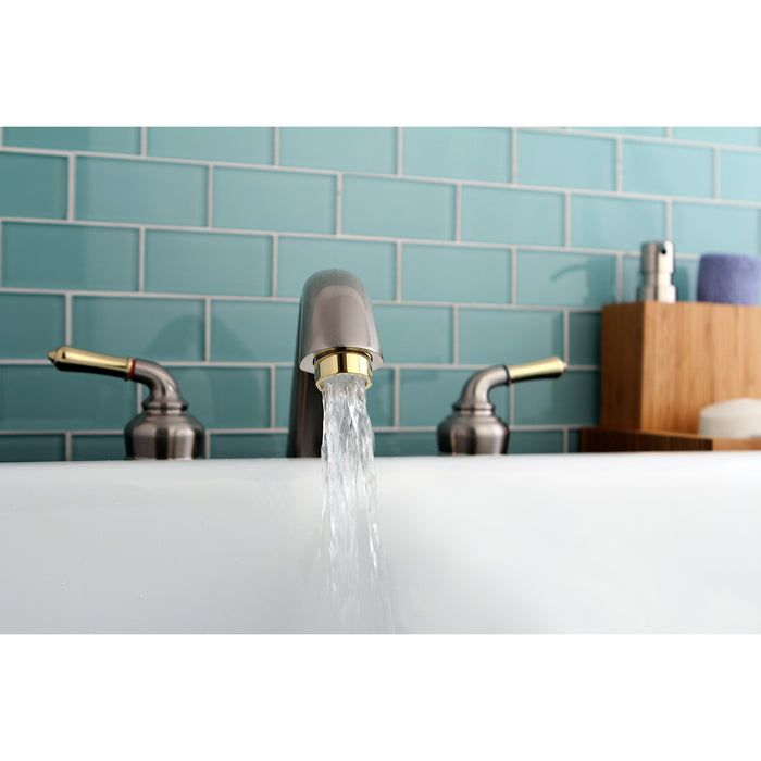 Kingston Tulare KC369 - Magellan Two-Handle 3-Hole Deck Mount Roman Tub Faucet, Brushed Nickel/Polished Brass