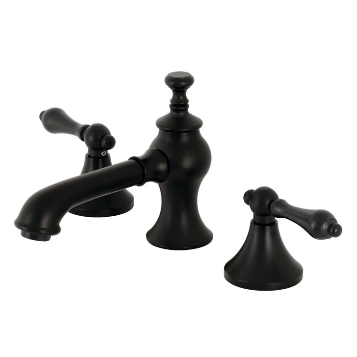 Kingston Tulare KC7060AL - Vintage Two-Handle 3-Hole Deck Mount Widespread Bathroom Faucet with Brass Pop-Up, Matte Black
