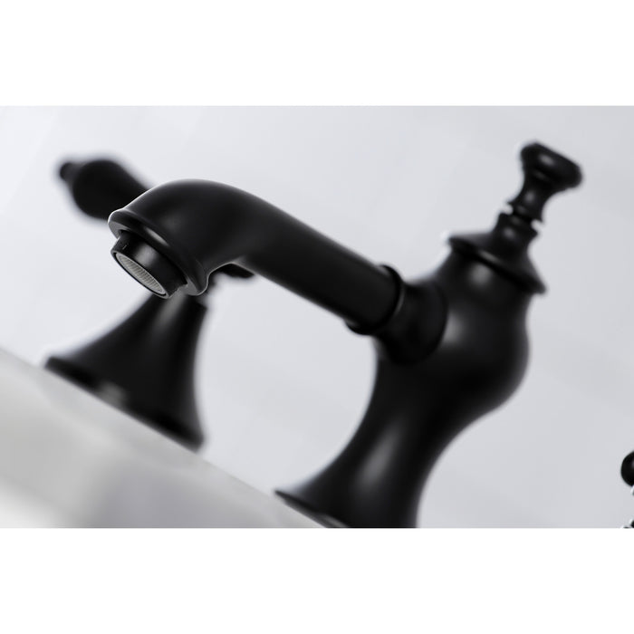 Kingston Tulare KC7060BAL - Heirloom Two-Handle 3-Hole Deck Mount Widespread Bathroom Faucet with Brass Pop-Up, Matte Black