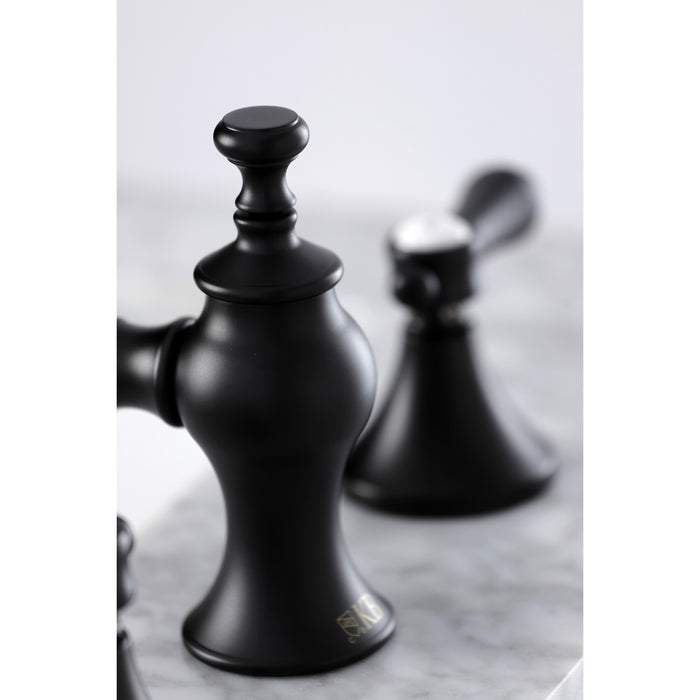 Kingston Tulare KC7060BAL - Heirloom Two-Handle 3-Hole Deck Mount Widespread Bathroom Faucet with Brass Pop-Up, Matte Black