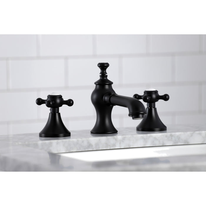 English Country KC7060BX Two-Handle 3-Hole Deck Mount Widespread Bathroom Faucet with Brass Pop-Up, Matte Black