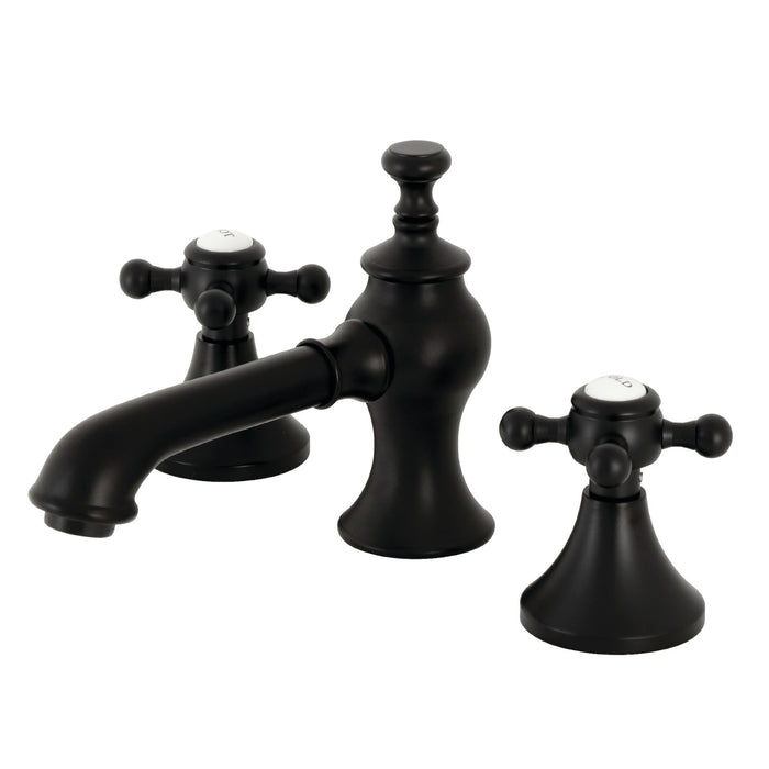 English Country KC7060BX Two-Handle 3-Hole Deck Mount Widespread Bathroom Faucet with Brass Pop-Up, Matte Black