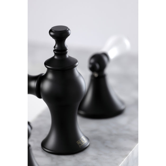 Kingston Tulare KC7060PL - Vintage Two-Handle 3-Hole Deck Mount Widespread Bathroom Faucet with Brass Pop-Up, Matte Black