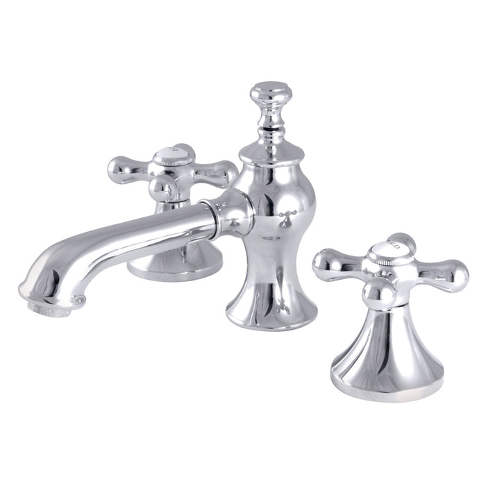 Kingston Tulare KC7061AX - Vintage Two-Handle 3-Hole Deck Mount Widespread Bathroom Faucet with Brass Pop-Up, Polished Chrome