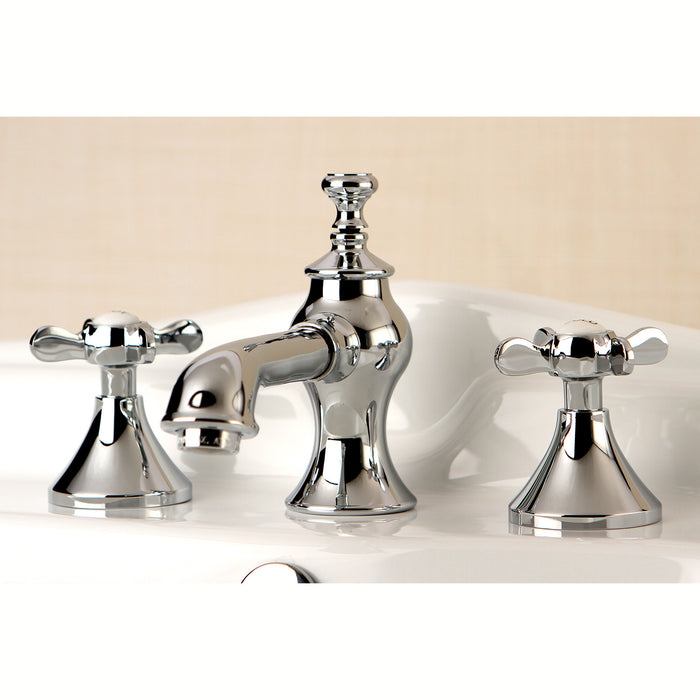 Essex KC7061BEX Two-Handle 3-Hole Deck Mount Widespread Bathroom Faucet with Brass Pop-Up, Polished Chrome