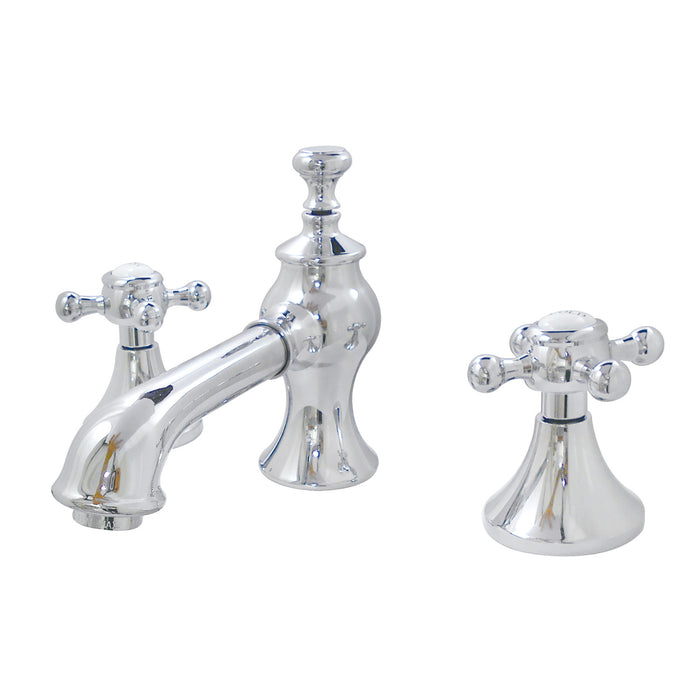 English Country KC7061BX Two-Handle 3-Hole Deck Mount Widespread Bathroom Faucet with Brass Pop-Up, Polished Chrome