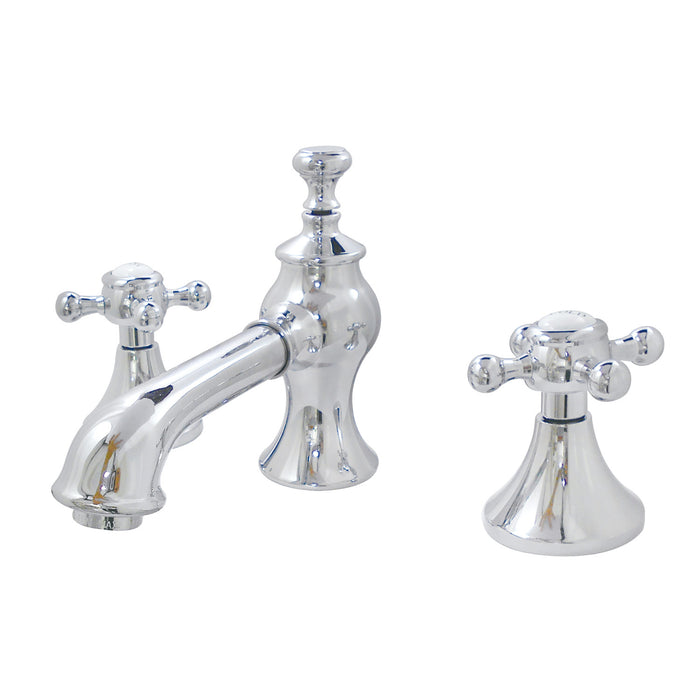 Kingston Tulare KC7061BX - English Country Two-Handle 3-Hole Deck Mount Widespread Bathroom Faucet with Brass Pop-Up, Polished Chrome