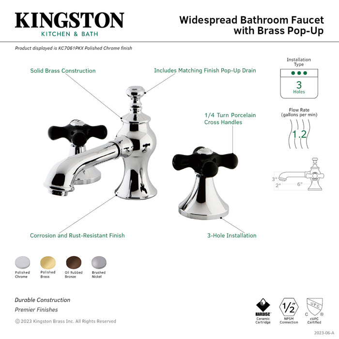 Duchess KC7061PKX Two-Handle 3-Hole Deck Mount Widespread Bathroom Faucet with Brass Pop-Up, Polished Chrome