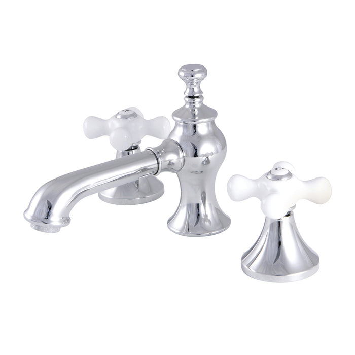 Kingston Tulare KC7061PX - Vintage Two-Handle 3-Hole Deck Mount Widespread Bathroom Faucet with Brass Pop-Up, Polished Chrome