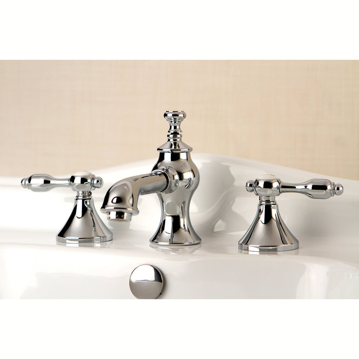 Tudor KC7061TAL Two-Handle 3-Hole Deck Mount Widespread Bathroom Faucet with Brass Pop-Up, Polished Chrome