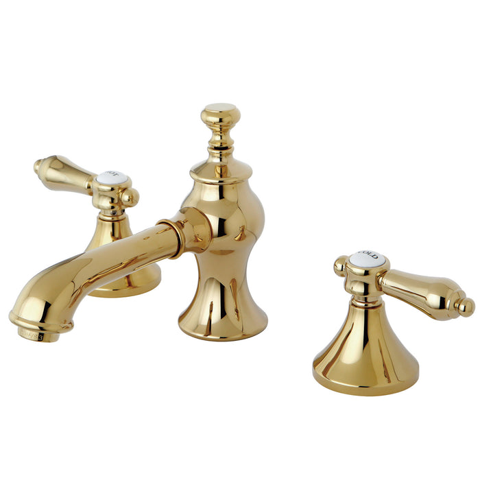 Heirloom KC7062BAL Two-Handle 3-Hole Deck Mount Widespread Bathroom Faucet with Brass Pop-Up, Polished Brass