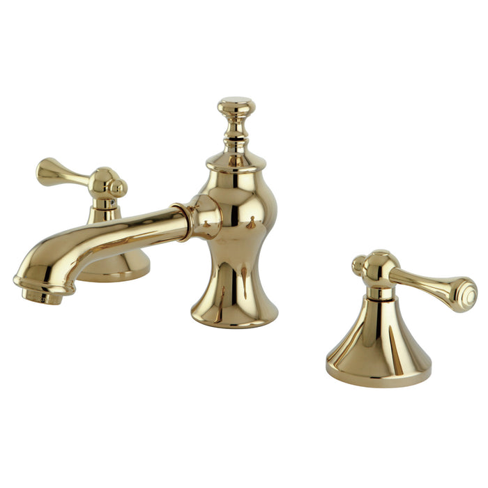 Kingston Tulare KC7062BL - English Country Two-Handle 3-Hole Deck Mount Widespread Bathroom Faucet with Brass Pop-Up, Polished Brass