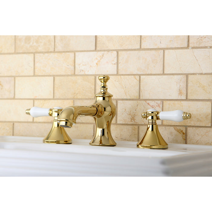 Bel-Air KC7062BPL Two-Handle 3-Hole Deck Mount Widespread Bathroom Faucet with Brass Pop-Up, Polished Brass