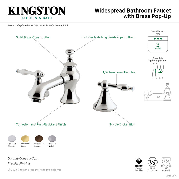 Naples KC7062NL Two-Handle 3-Hole Deck Mount Widespread Bathroom Faucet with Brass Pop-Up, Polished Brass