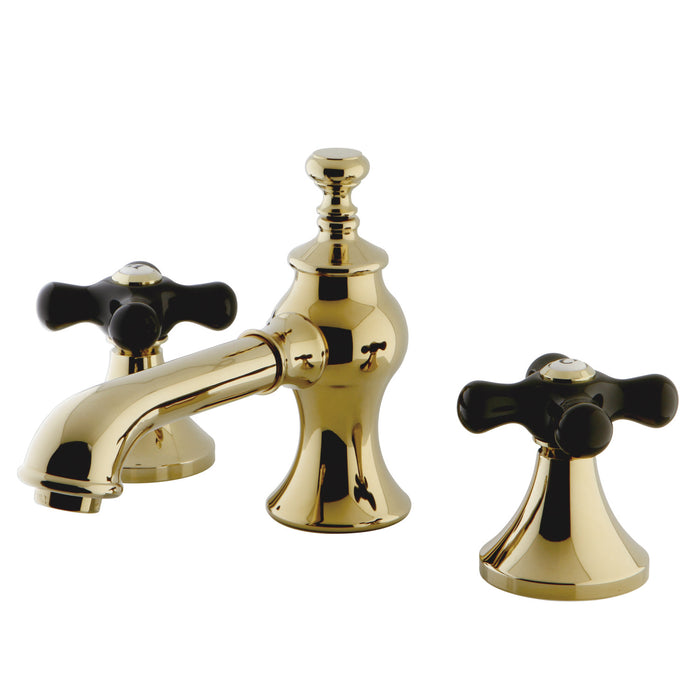 Kingston Tulare KC7062PKX - Duchess Two-Handle 3-Hole Deck Mount Widespread Bathroom Faucet with Brass Pop-Up, Polished Brass