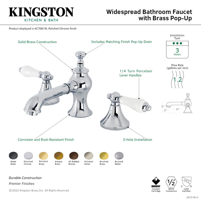Vintage KC7062PL Two-Handle 3-Hole Deck Mount Widespread Bathroom Faucet with Brass Pop-Up, Polished Brass
