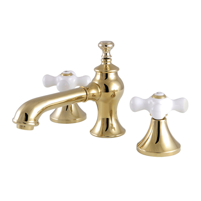 Vintage KC7062PX Two-Handle 3-Hole Deck Mount Widespread Bathroom Faucet with Brass Pop-Up, Polished Brass