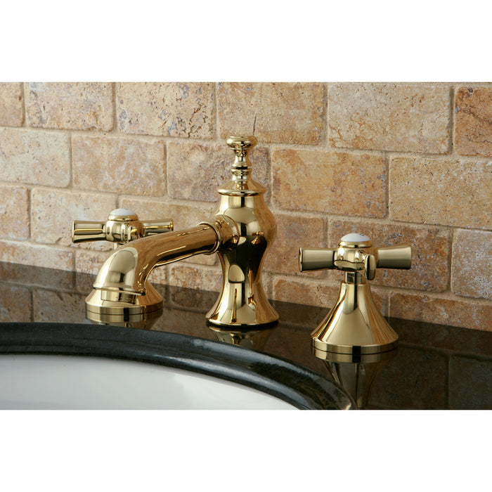 Millennium KC7062ZX Two-Handle 3-Hole Deck Mount Widespread Bathroom Faucet with Brass Pop-Up, Polished Brass