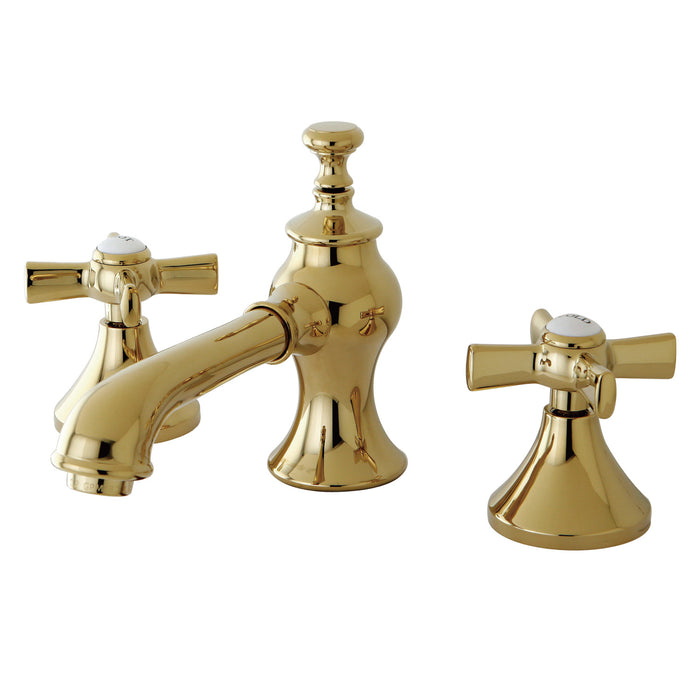 Kingston Tulare KC7062ZX - Millennium Two-Handle 3-Hole Deck Mount Widespread Bathroom Faucet with Brass Pop-Up, Polished Brass