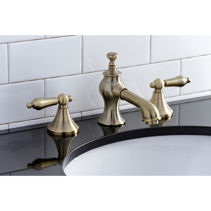 Vintage KC7063AL Two-Handle 3-Hole Deck Mount Widespread Bathroom Faucet with Brass Pop-Up, Antique Brass