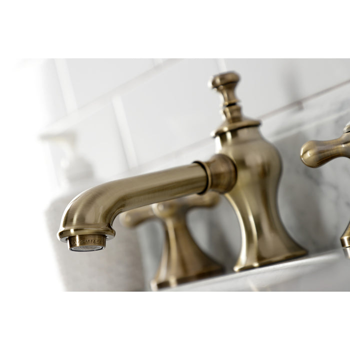 Vintage KC7063AX Two-Handle 3-Hole Deck Mount Widespread Bathroom Faucet with Brass Pop-Up, Antique Brass