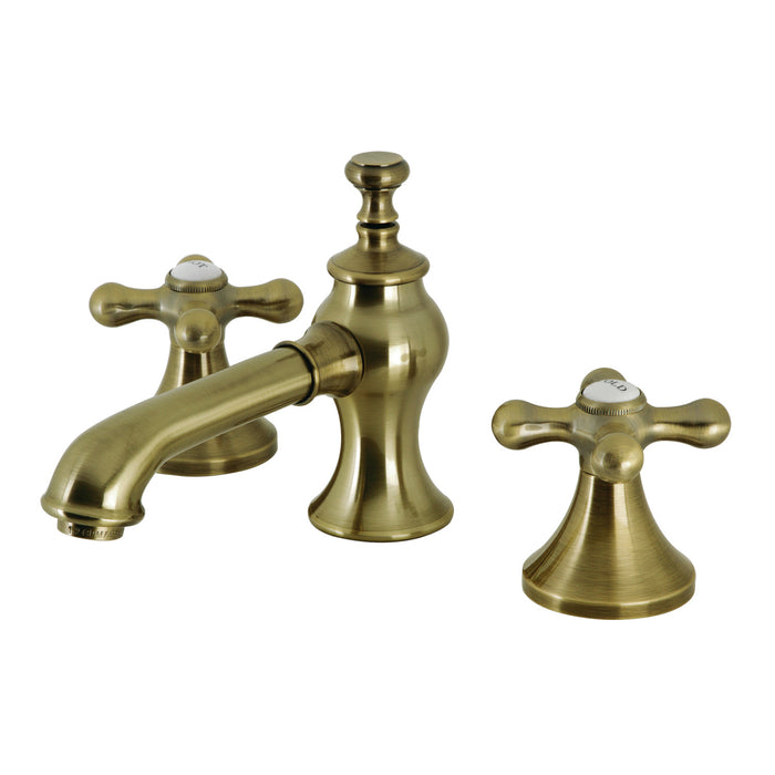 Kingston Tulare KC7063AX - Vintage Two-Handle 3-Hole Deck Mount Widespread Bathroom Faucet with Brass Pop-Up, Antique Brass