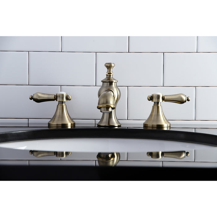 Kingston Tulare KC7063BAL - Heirloom Two-Handle 3-Hole Deck Mount Widespread Bathroom Faucet with Brass Pop-Up, Antique Brass
