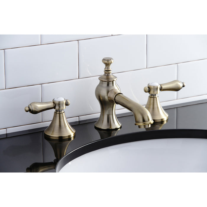 Kingston Tulare KC7063BAL - Heirloom Two-Handle 3-Hole Deck Mount Widespread Bathroom Faucet with Brass Pop-Up, Antique Brass